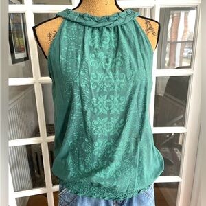 Sonoma Smocked Printed Tank 100% Cotton Soft Teal Green Size Medium